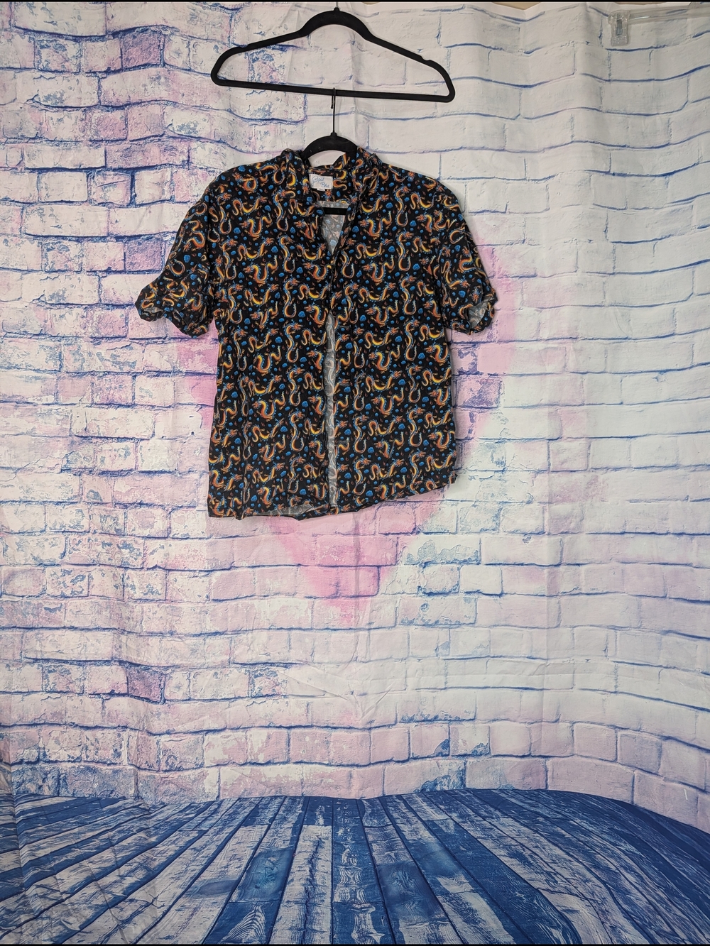 Men's Short-Sleeve Button-Up Shirt in Navy with Multicolor Paisley Print